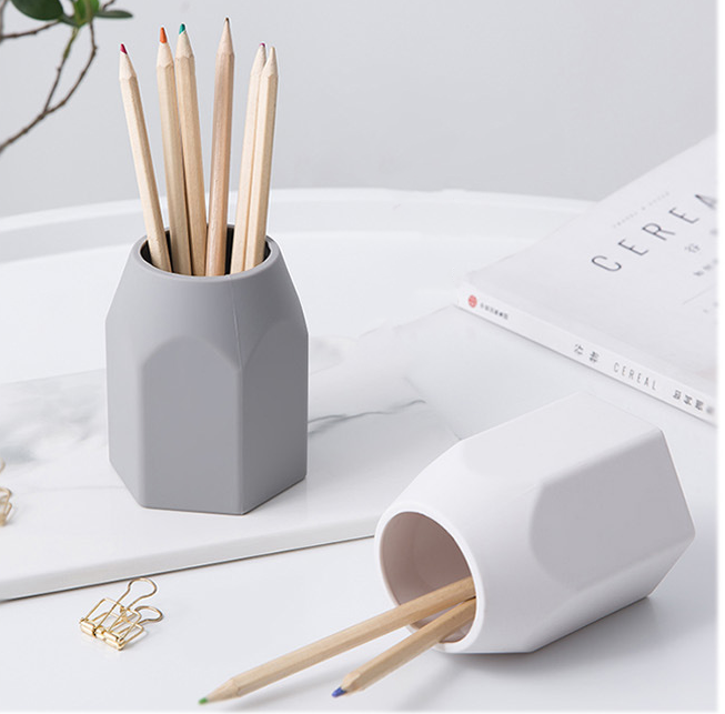 Concrete-Look Pen Pot — cast cement desk decor, view 1