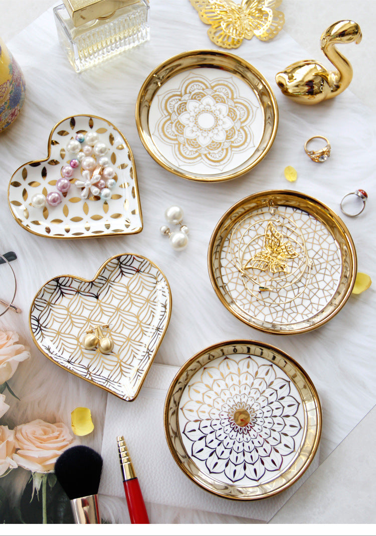 Gilded Ceramic Catch-All Tray — glazed ceramic trays decor, view 7