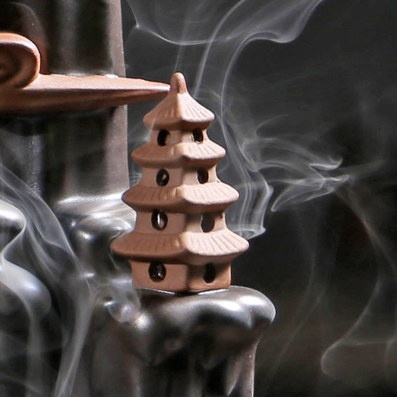 Matte Black Backflow Burner — glazed ceramic incense decor, view 3