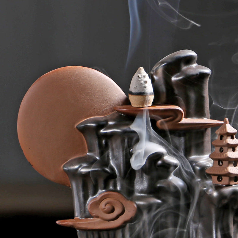 Matte Black Backflow Burner — glazed ceramic incense decor, view 4