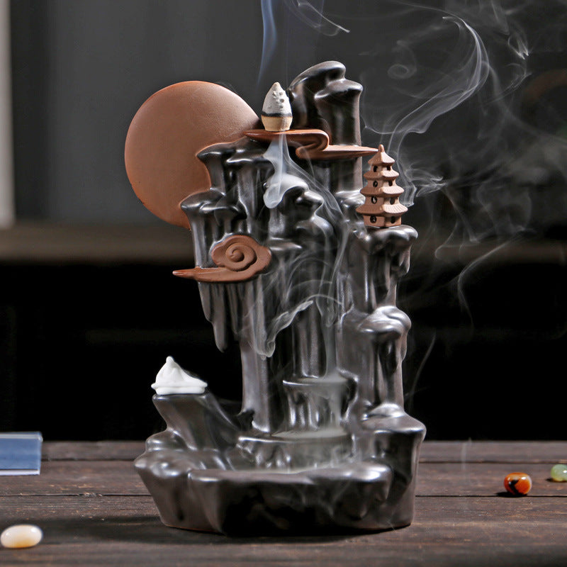 Matte Black Backflow Burner — glazed ceramic incense decor, view 5