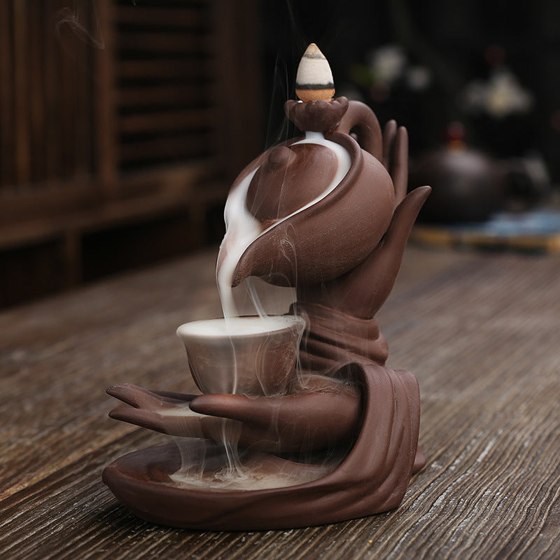 Buddha Hand Waterfall Censer — glazed ceramic incense decor, view 7