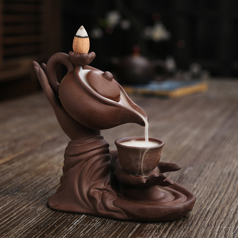 Buddha Hand Waterfall Censer — glazed ceramic incense decor, view 10