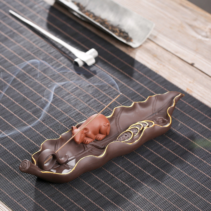 Reclining Stick Incense Holder — glazed ceramic incense decor, view 4