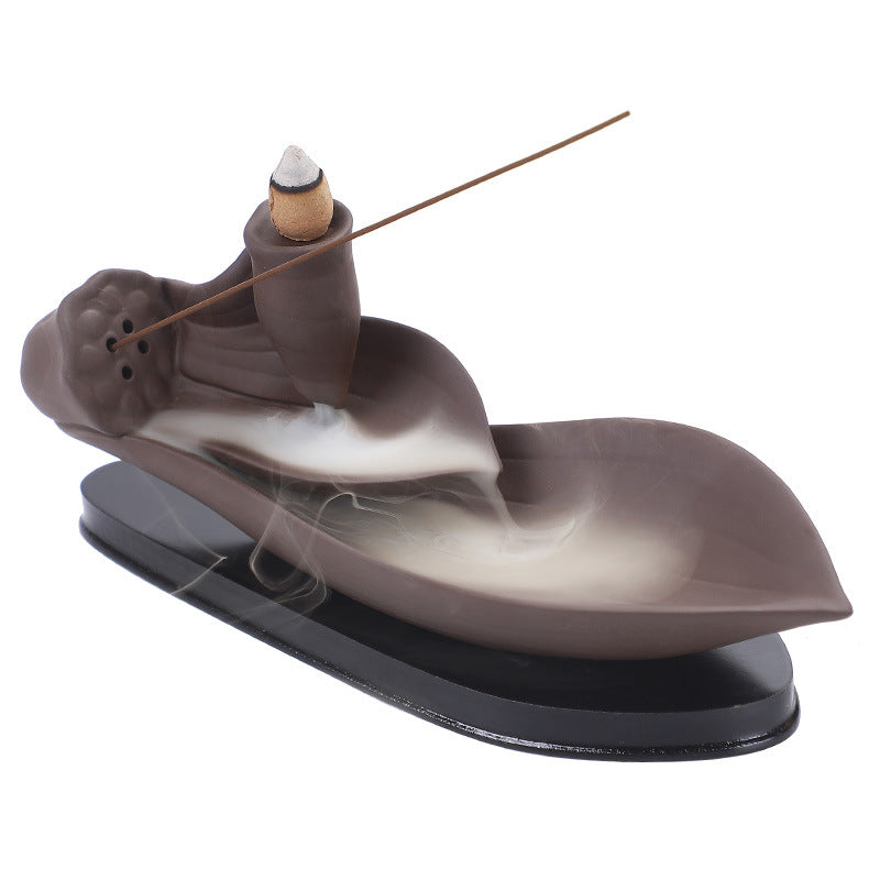 Zen Sandalwood Burner — glazed ceramic incense decor, view 4