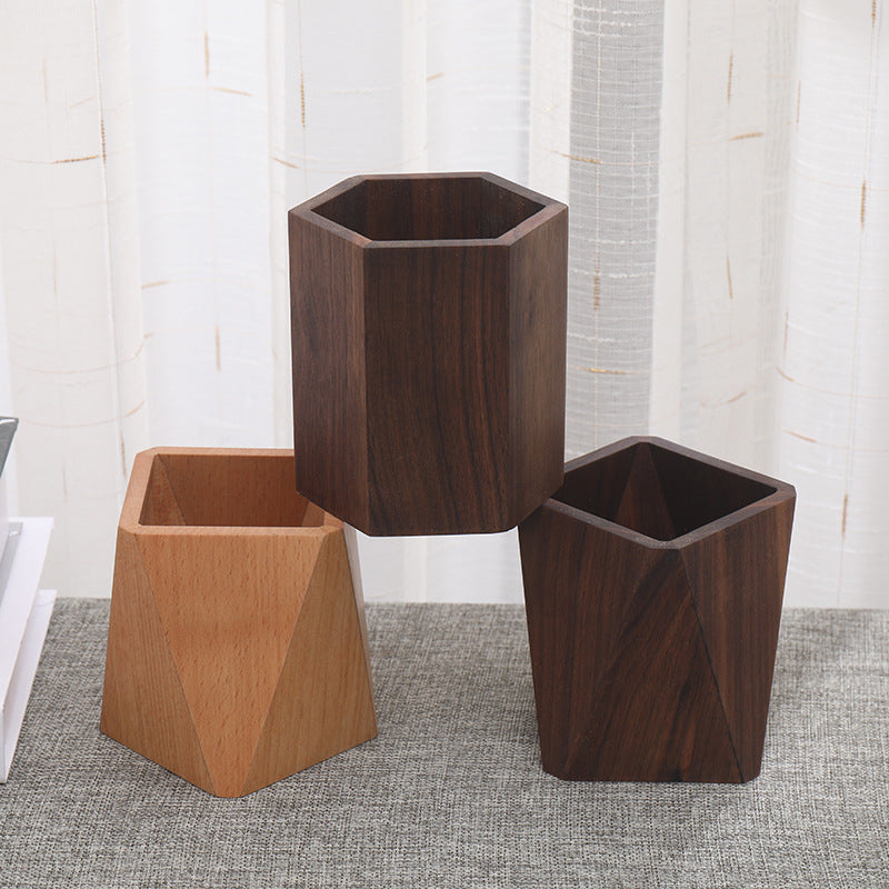 Wooden Pen & Stationery Holder — solid wood desk decor, view 7