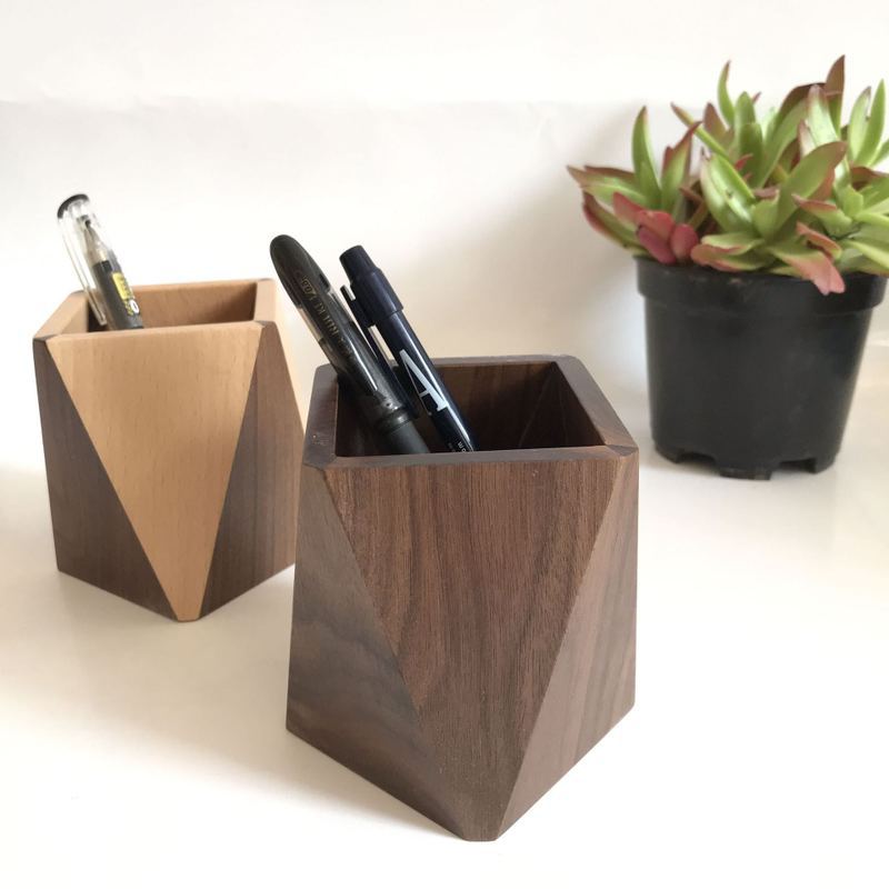 Wooden Pen & Stationery Holder — solid wood desk decor, view 4