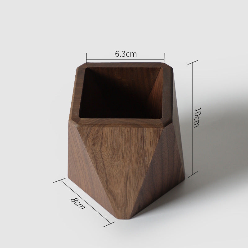 Wooden Pen & Stationery Holder — solid wood desk decor, view 3