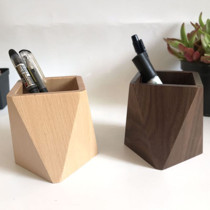 Wooden Pen & Stationery Holder — solid wood desk decor, view 2