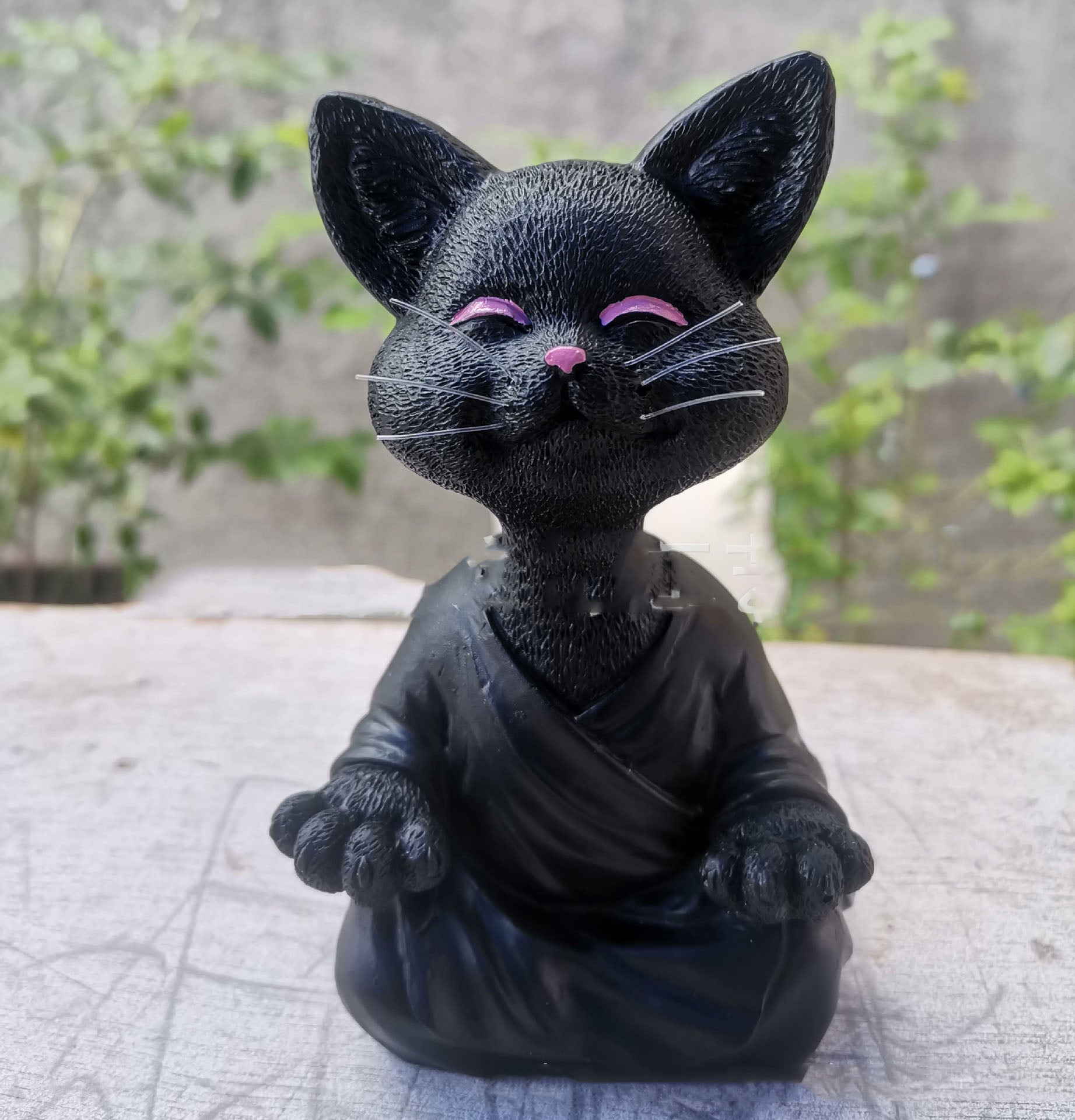 Meditating Cat Figurine — glazed ceramic sculpture decor, view 3