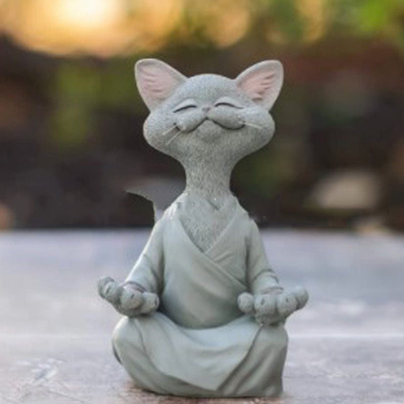 Meditating Cat Figurine — glazed ceramic sculpture decor, view 4