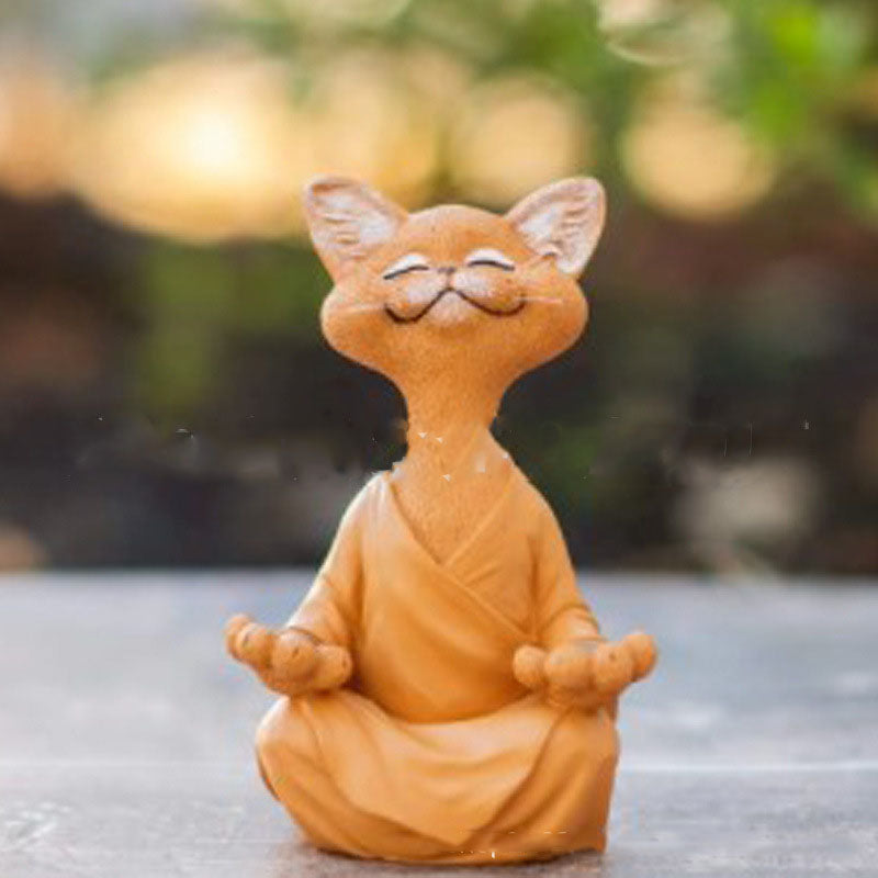 Meditating Cat Figurine — glazed ceramic sculpture decor, view 2