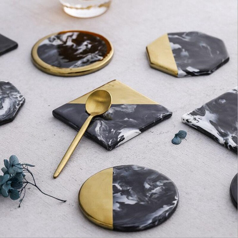 Marble and Brass Coasters — kitchen decor, view 1