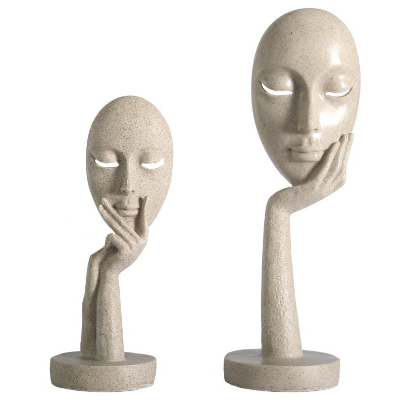 Stone-Look Face Figures — cast resin sculpture decor, view 1