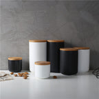 Ceramic Storage Jar with Wooden Lid — glazed ceramic desk decor, view 2