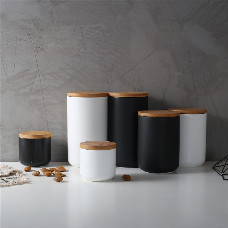 Ceramic Storage Jar with Wooden Lid — glazed ceramic desk decor, view 2
