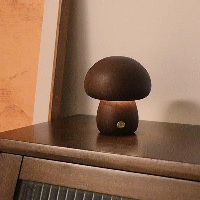 Wooden Mushroom Touch Lamp — solid wood lighting decor, view 9