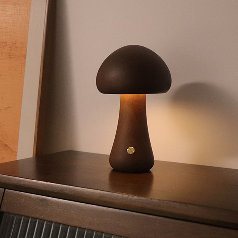 Wooden Mushroom Touch Lamp — solid wood lighting decor, view 3