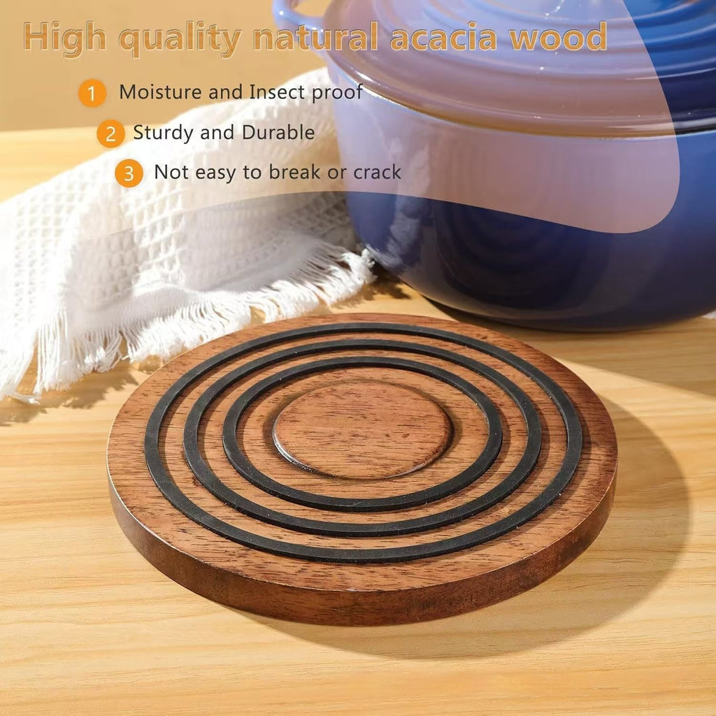 Round Acacia Trivet — kitchen decor, view 1