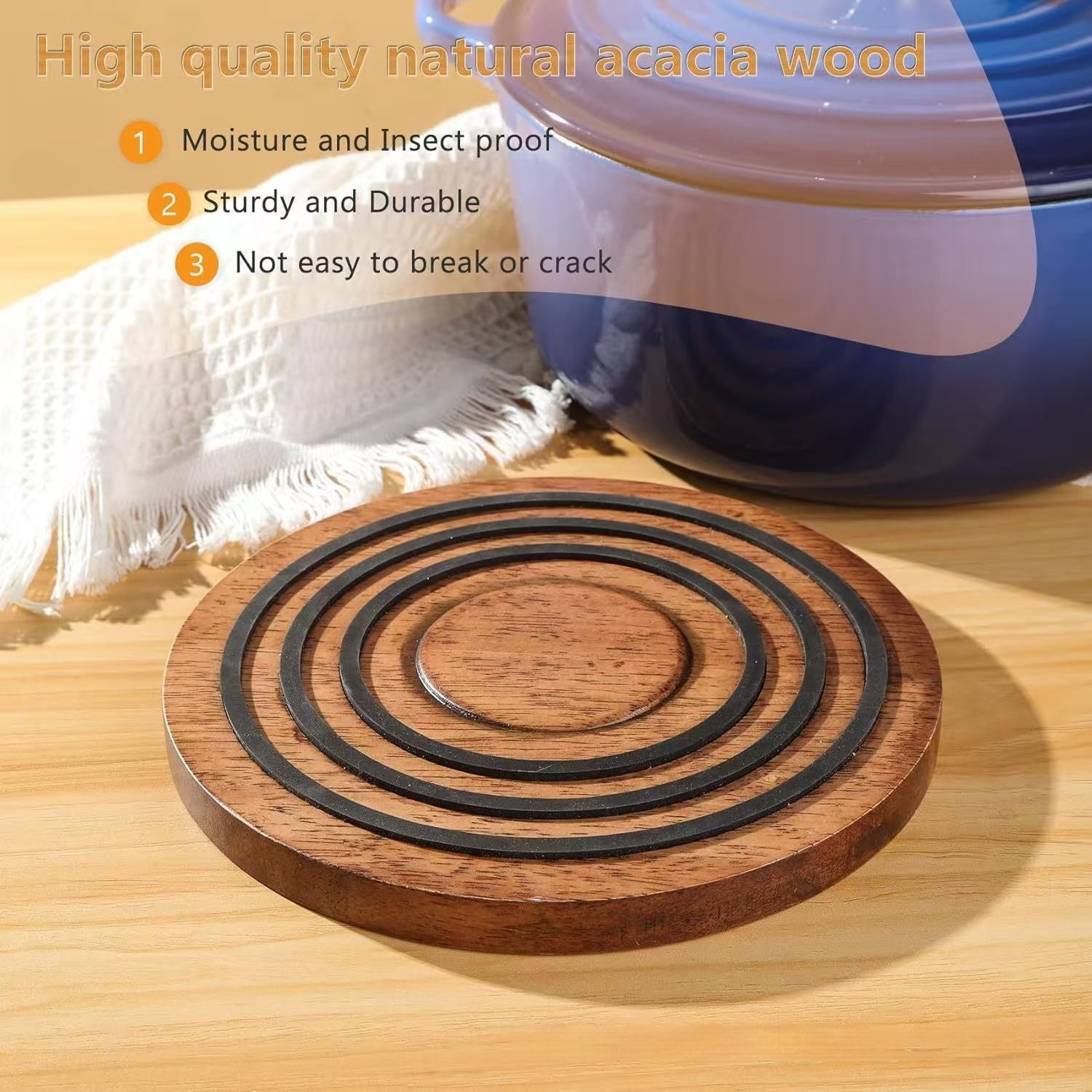 Round Acacia Trivet — kitchen decor, view 1