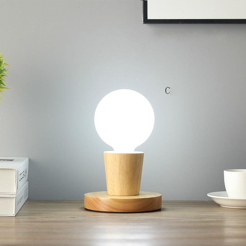 Bulb and Oak Bedside Lamp — lighting decor, view 1