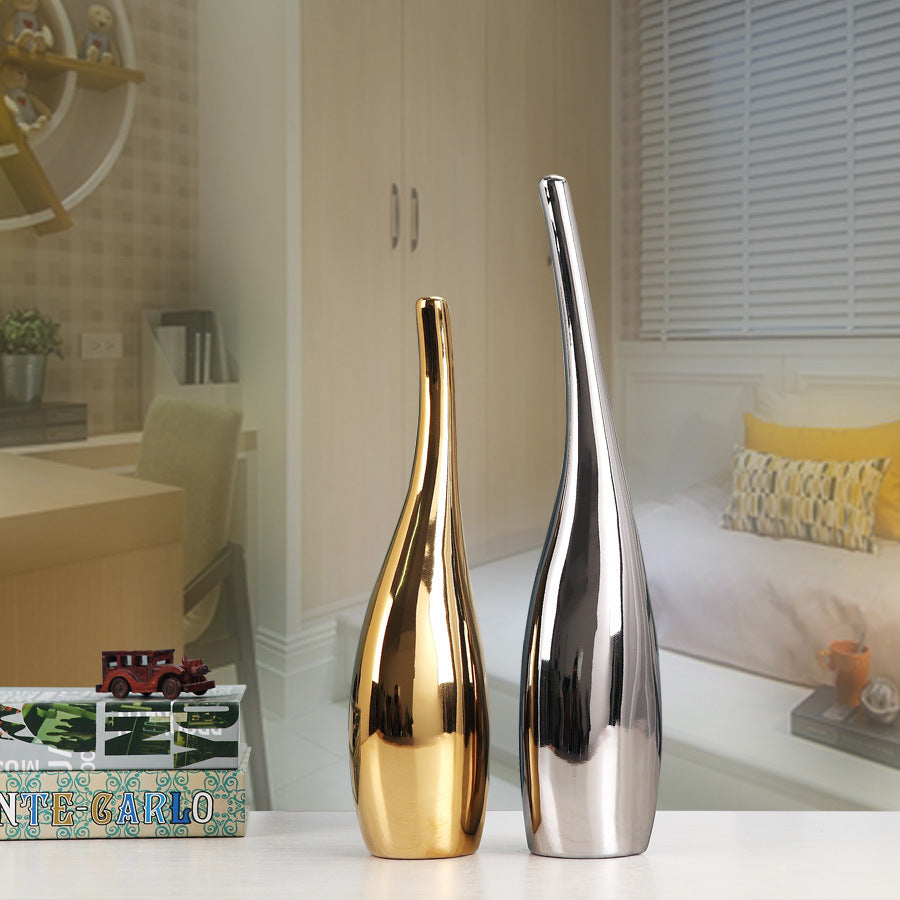 Gold-Rimmed Ceramic Accent Vase — glazed ceramic vases decor, view 4