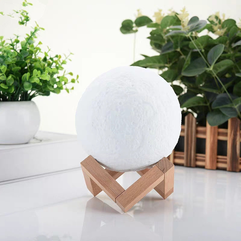 Moon Lamp on Oak Stand — soft-touch polyethylene lighting decor, view 6