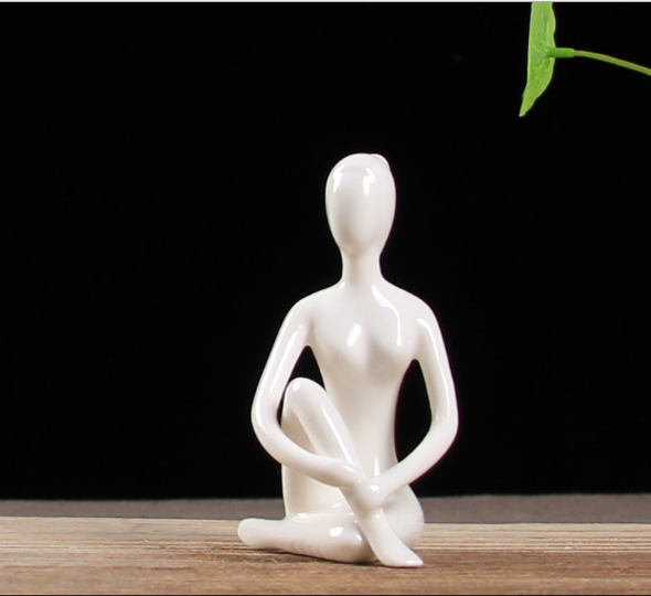 Seated Figure Set — glazed ceramic sculpture decor, view 3