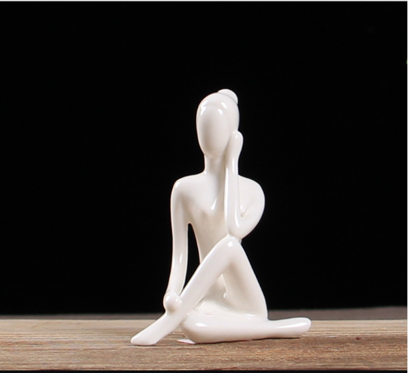 Seated Figure Set — glazed ceramic sculpture decor, view 2