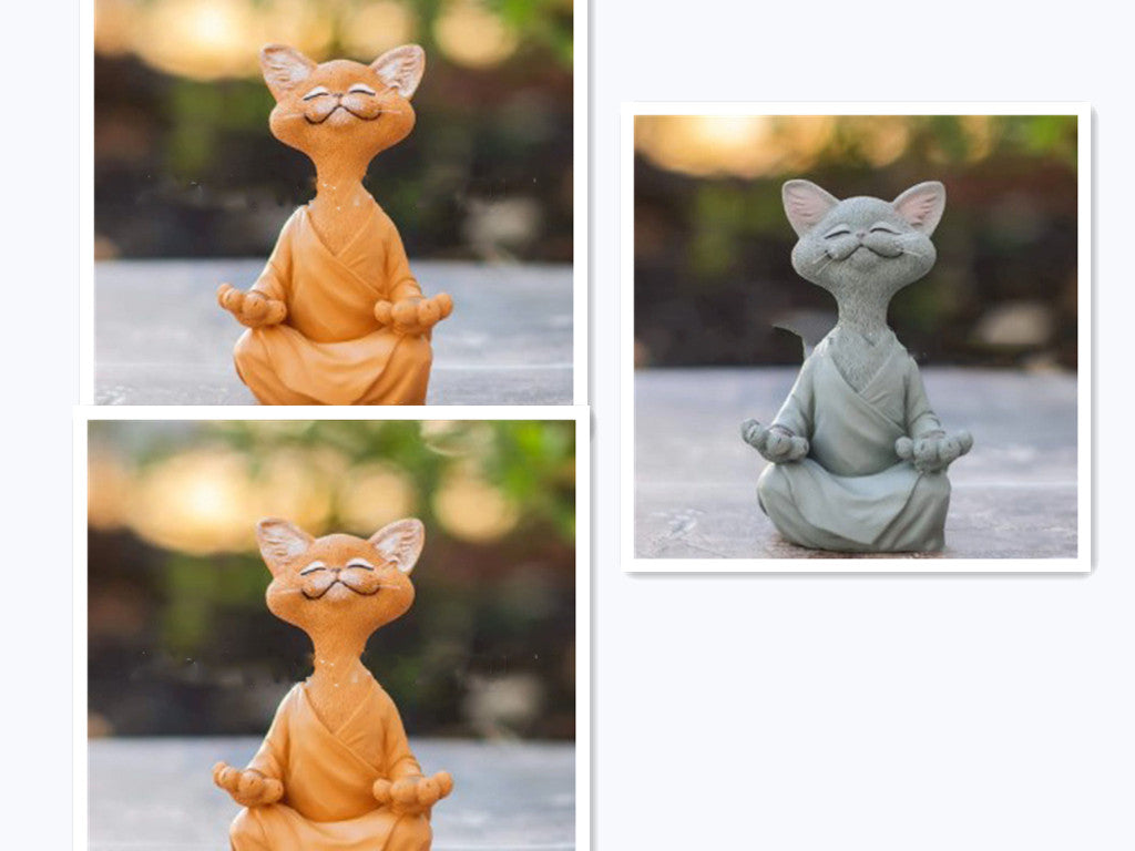 Meditating Cat Figurine — glazed ceramic sculpture decor, view 17