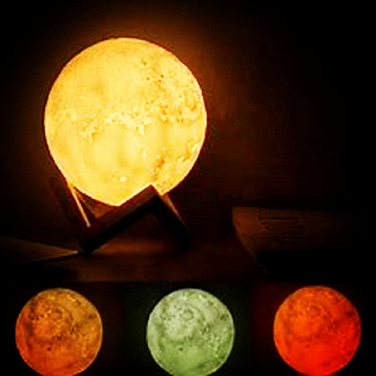 Moon Lamp on Oak Stand — soft-touch polyethylene lighting decor, view 1