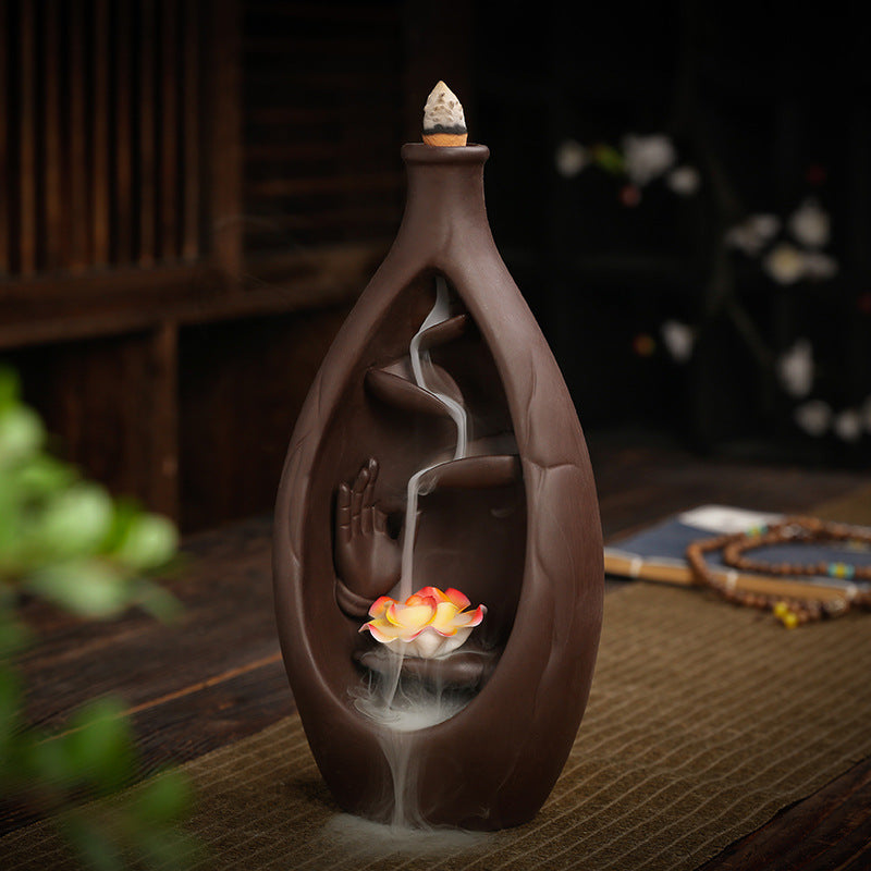 Buddha Hand Waterfall Censer — glazed ceramic incense decor, view 2