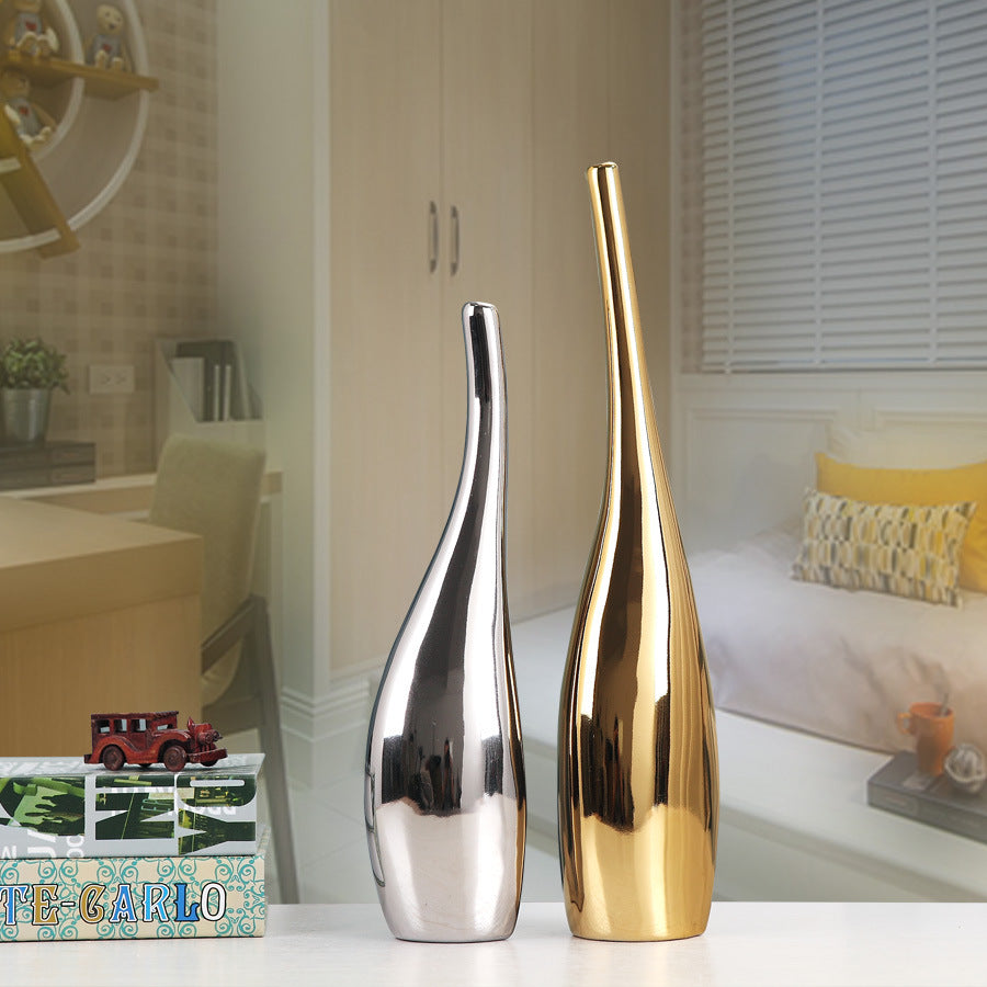 Gold-Rimmed Ceramic Accent Vase — glazed ceramic vases decor, view 6