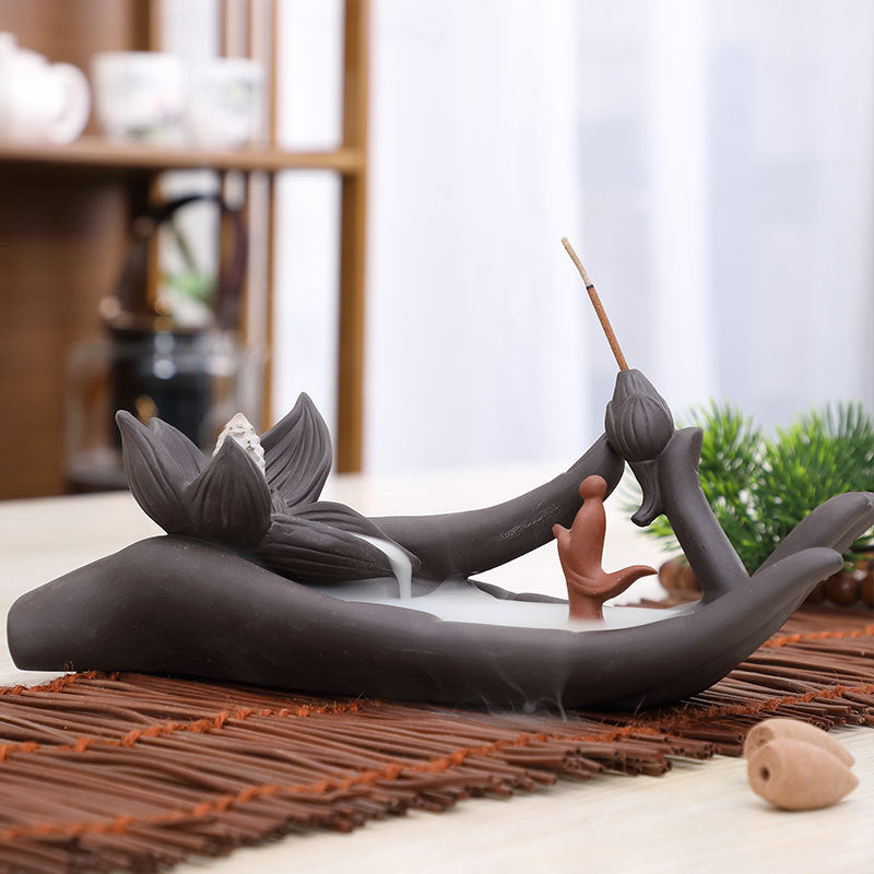 Buddha Hand Waterfall Censer — glazed ceramic incense decor, view 1