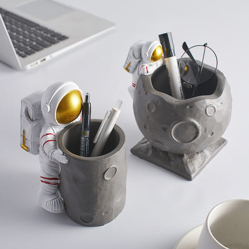 Astronaut Pen Holder — cast resin desk decor, view 2