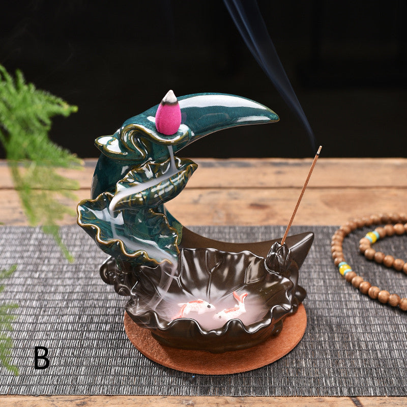 Moon Waterfall Incense Burner — glazed ceramic incense decor, view 2