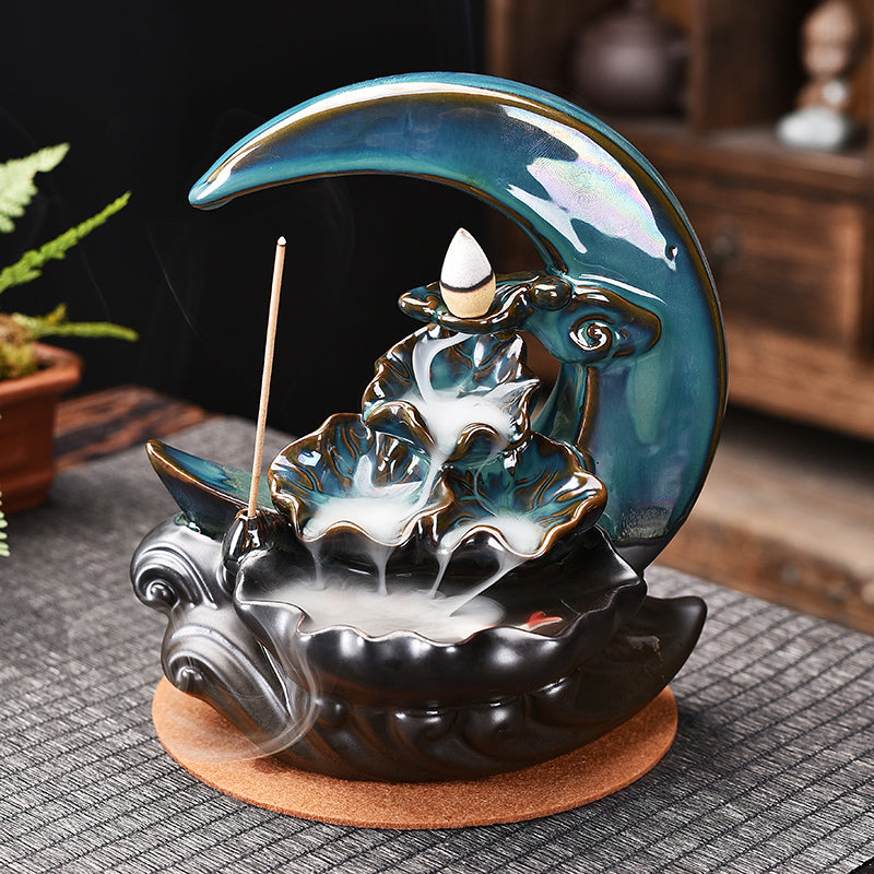 Moon Waterfall Incense Burner — glazed ceramic incense decor, view 5