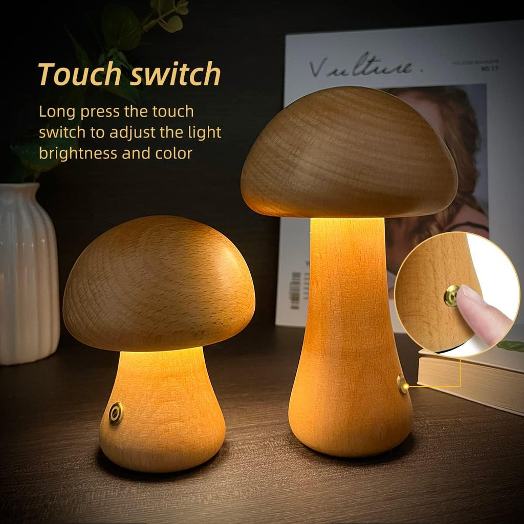 Wooden Mushroom Touch Lamp — solid wood lighting decor, view 1