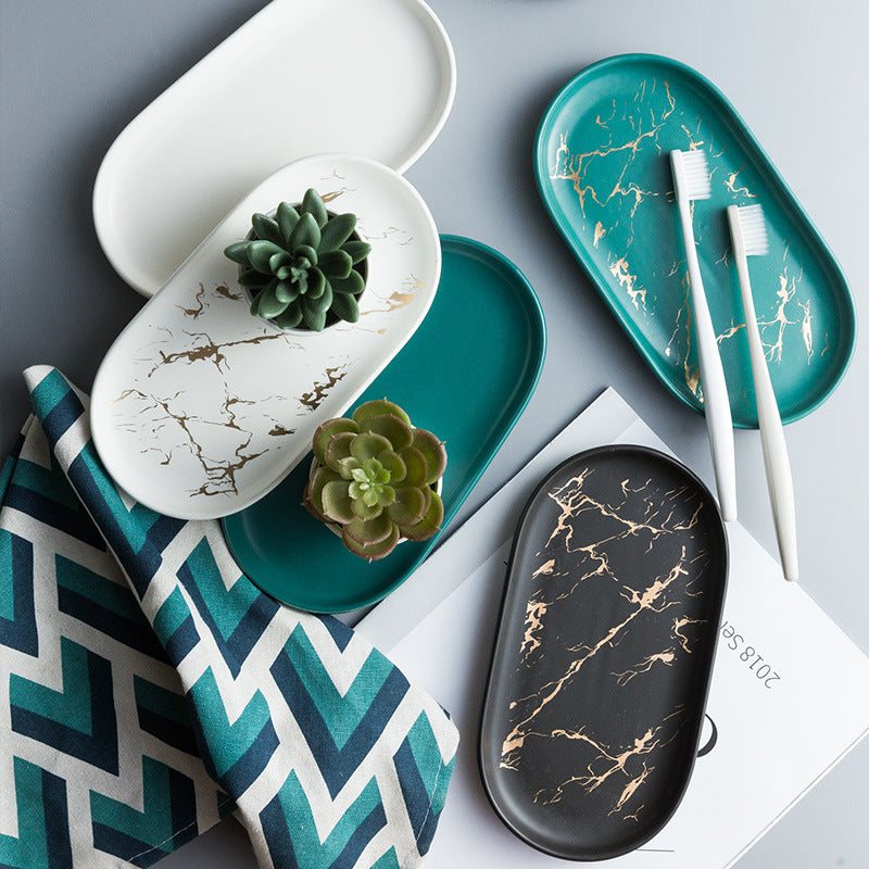 Oval Marble Bathroom Tray — marble trays decor, view 1