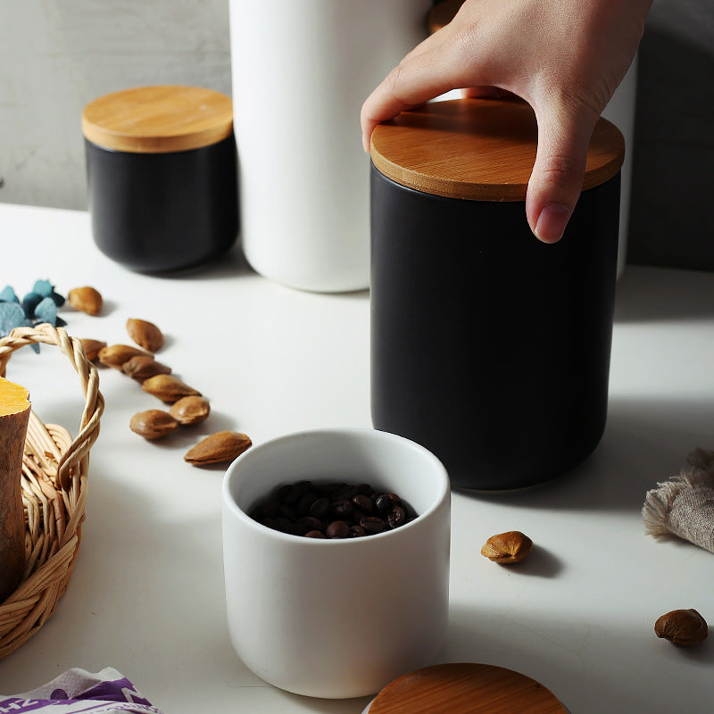 Ceramic Storage Jar with Wooden Lid — glazed ceramic desk decor, view 3