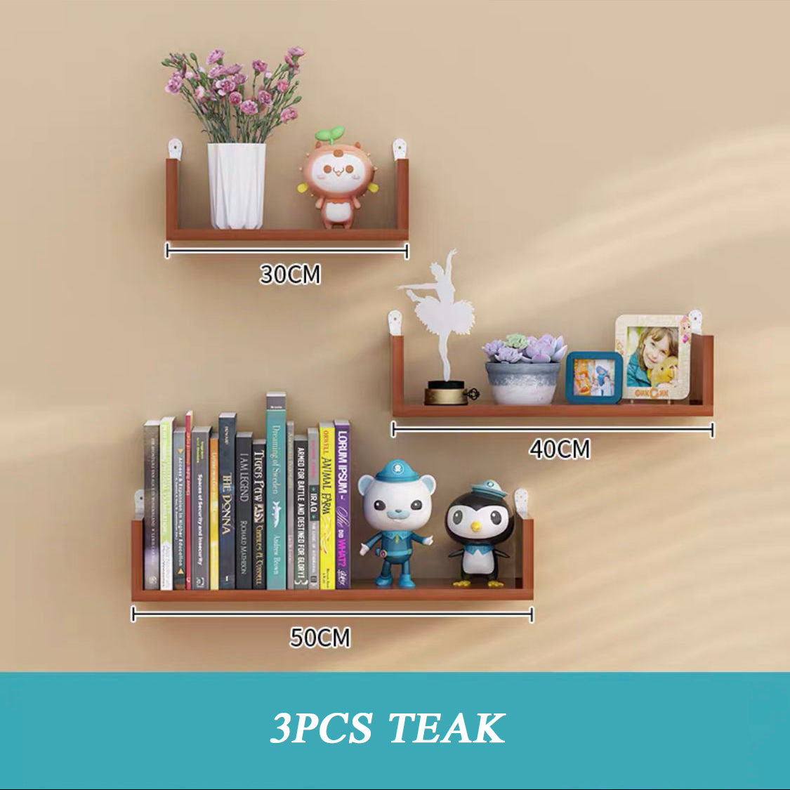 Floating Wooden Wall Shelf — solid wood wall decor, view 5