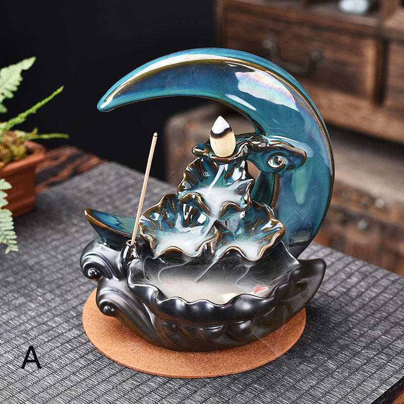 Moon Waterfall Incense Burner — glazed ceramic incense decor, view 3