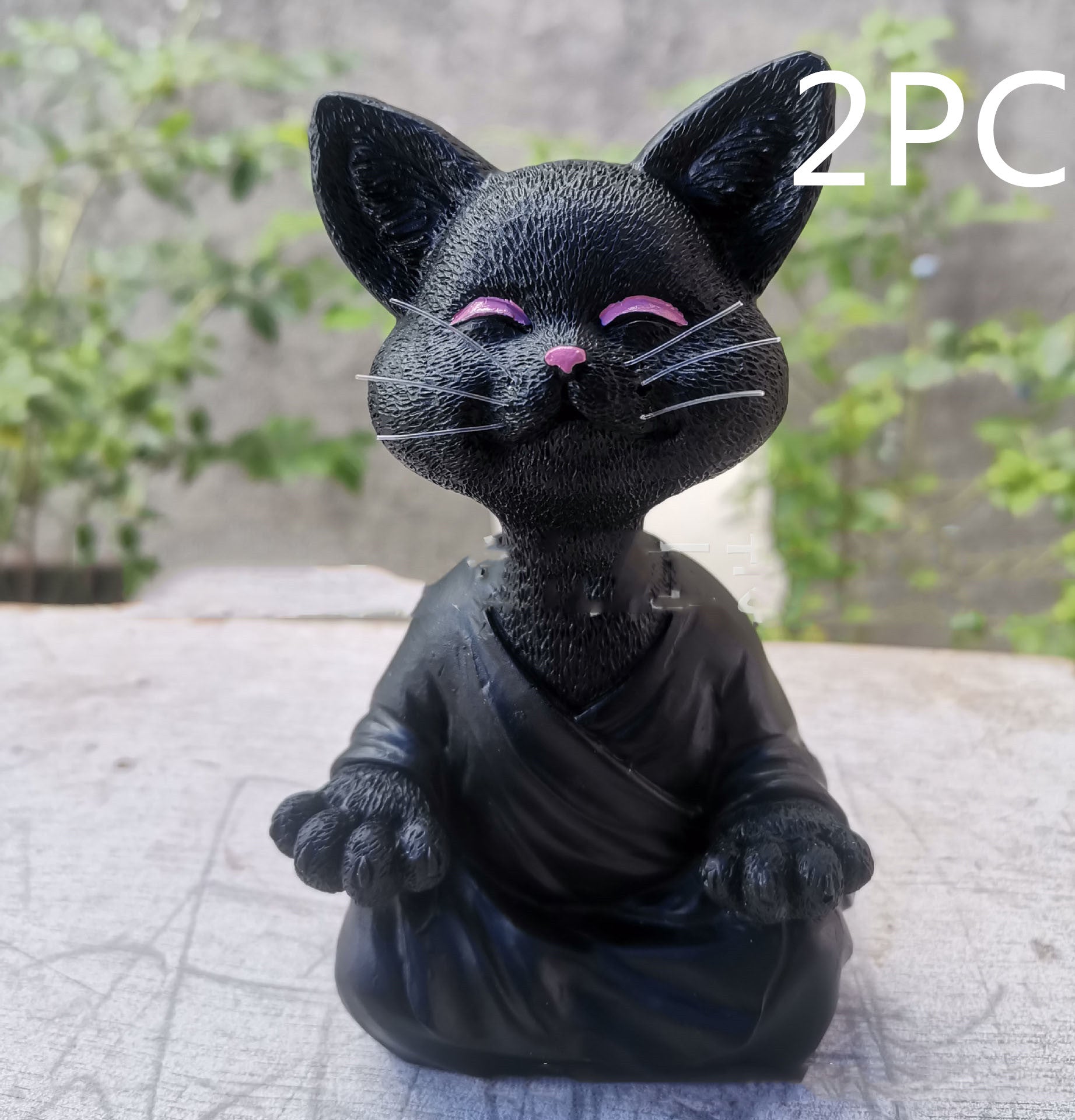 Meditating Cat Figurine — glazed ceramic sculpture decor, view 8
