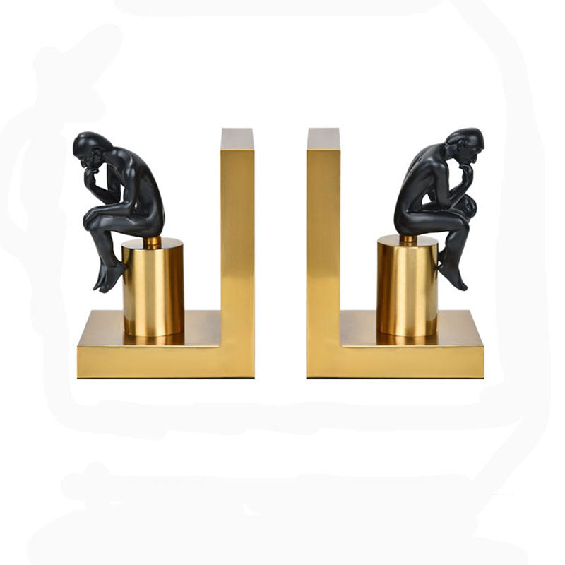 Brass Thinker Bookends — powder-coated metal desk decor, view 3