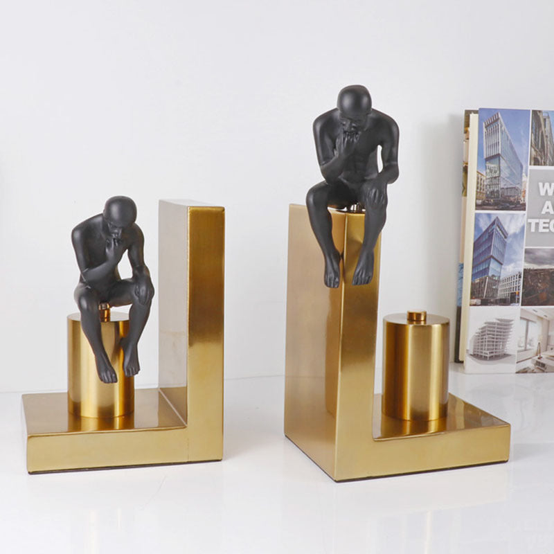 Brass Thinker Bookends — powder-coated metal desk decor, view 4