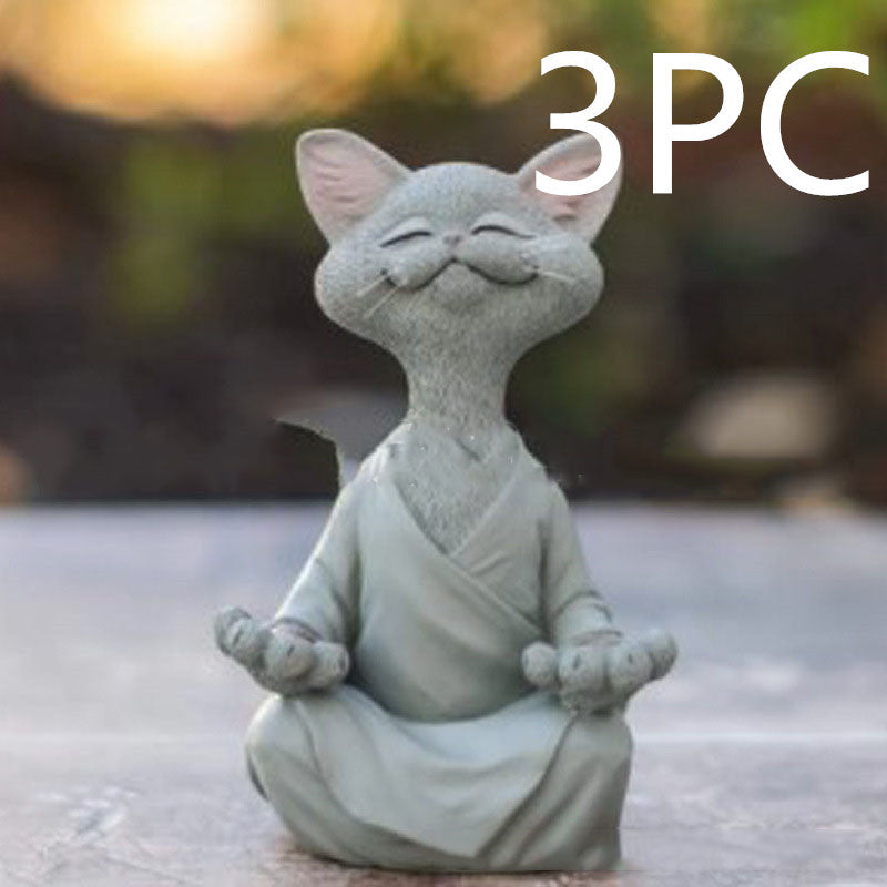 Meditating Cat Figurine — glazed ceramic sculpture decor, view 5