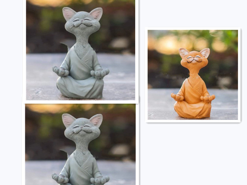 Meditating Cat Figurine — glazed ceramic sculpture decor, view 1