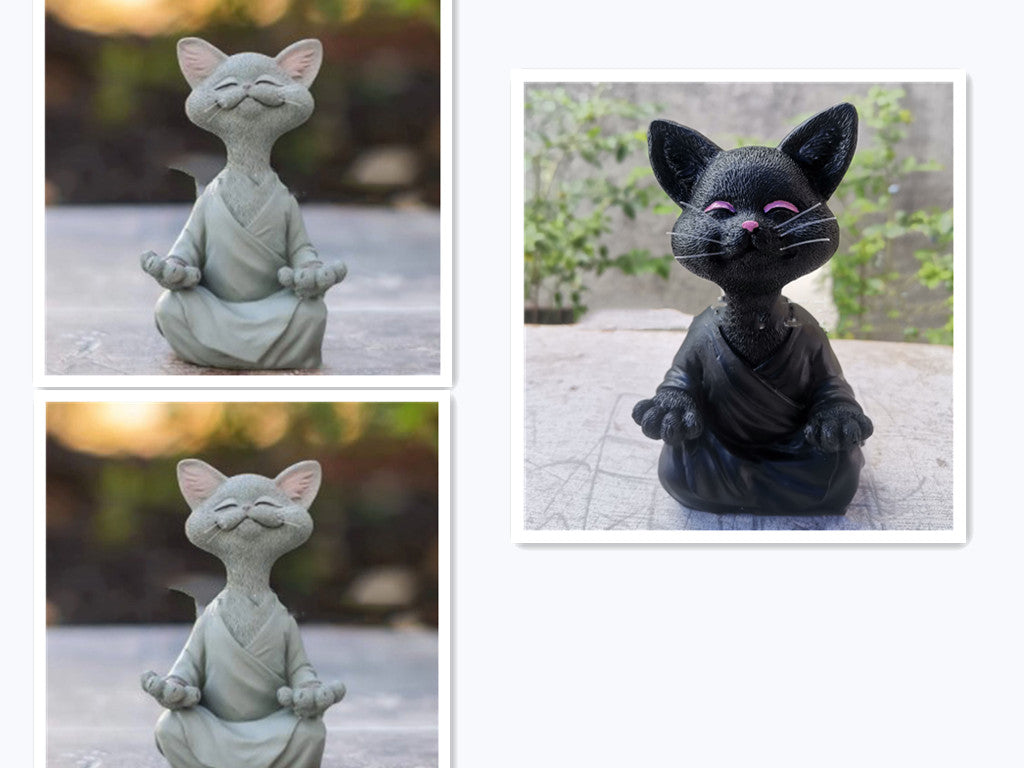 Meditating Cat Figurine — glazed ceramic sculpture decor, view 15
