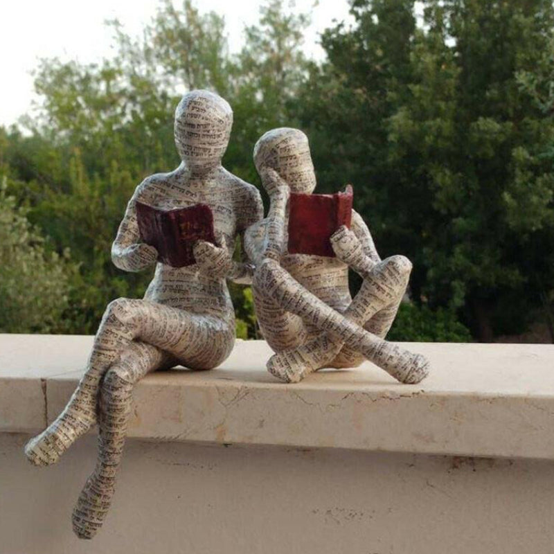 Reading Woman Sculpture — cast resin sculpture decor, view 2
