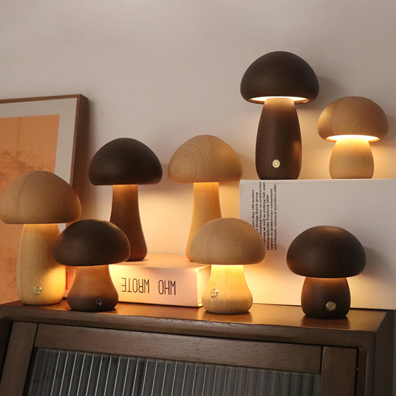 Wooden Mushroom Touch Lamp — solid wood lighting decor, view 11